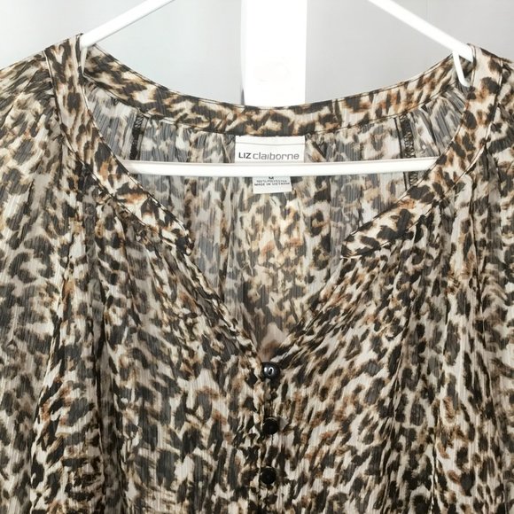 Liz Claiborne Sheer Leopard Print Blouse - Picture 2 of 3